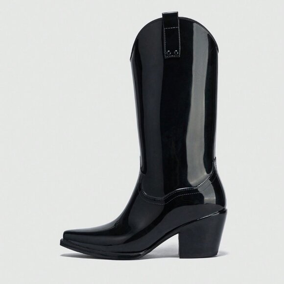 Black Sexy Women's High Heeled Rain Boots, - Picture 6 of 7